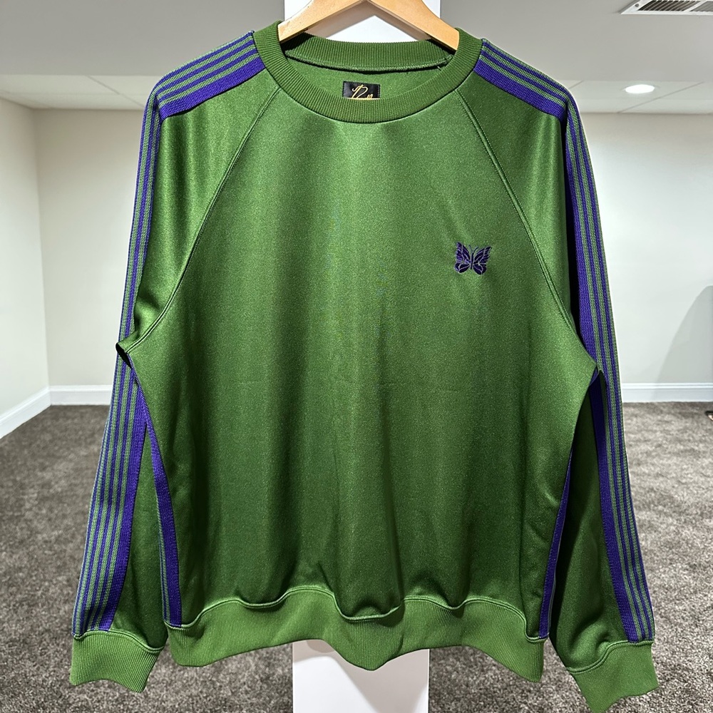 Needles Smooth Polyester Logo Track Striped Green Crewneck